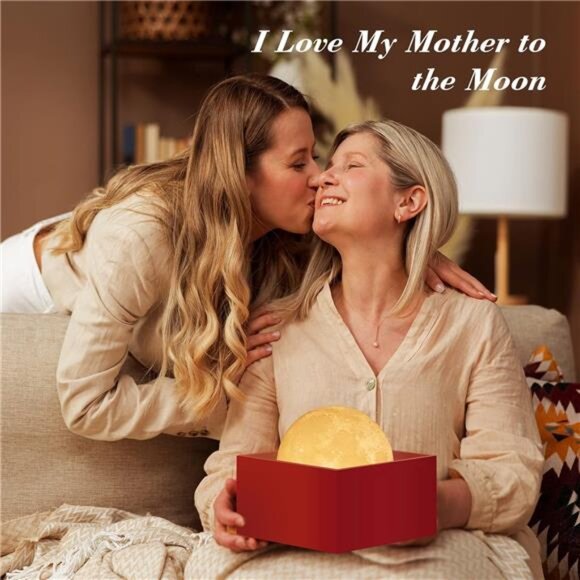 3D Moon Lamp with 4.7 Inch Wooden Base - Gift for Lover, Mothers Day - Picture 2 of 7